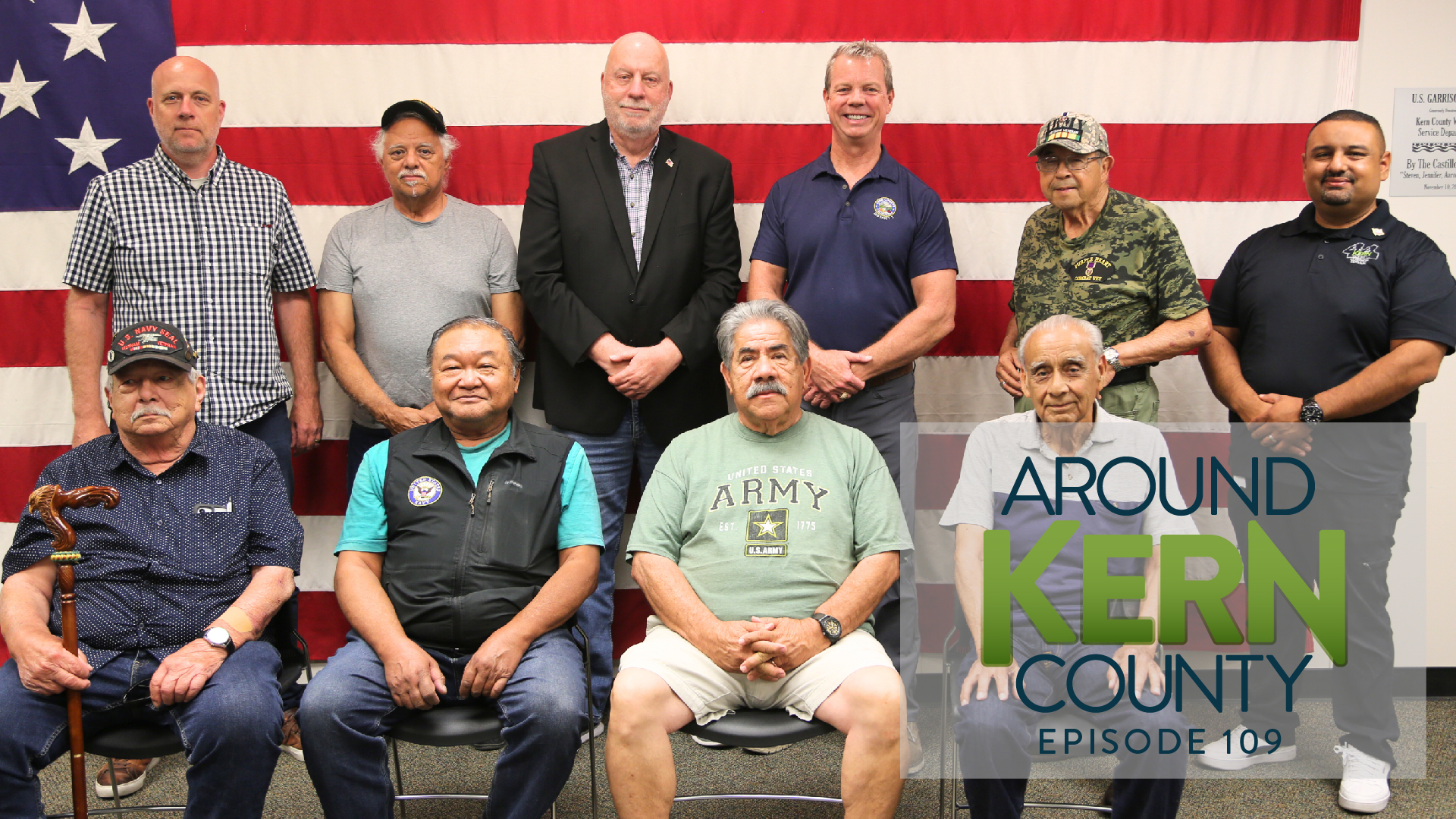 Photo of Kern County Veterans posing for a photo with Supervisors Chris Parlier and David Couch and Veterans Service Director Jose Lopez