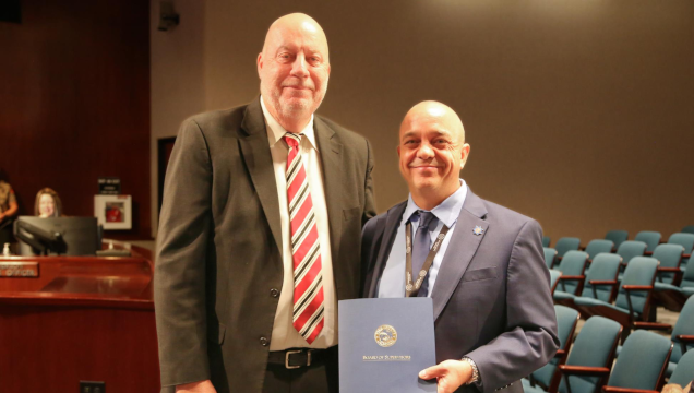 Chief Probation Officer William Dickinson with Supervisor David Couch for Board proclamation announcing Probation Services Week in Kern County July 20-26, 2025