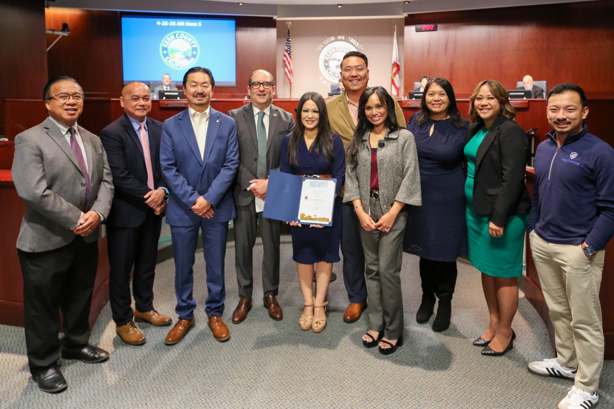 Photo of Asian Chamber of Commerce with Supervisor Jeff Flores who issued a proclamation announcing May 2026 as Asian American Native Hawaiian Pacific Island Month in Kern County