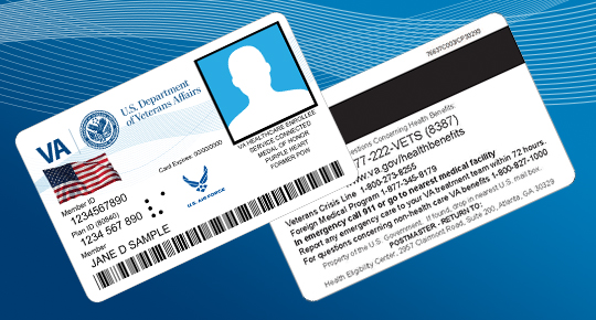 Picture of the front and back of a sample VA Veterans Health Identification Card