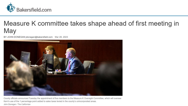 Thumbnail for Bakersfield.com article about Measure K Oversight Committee first meeting